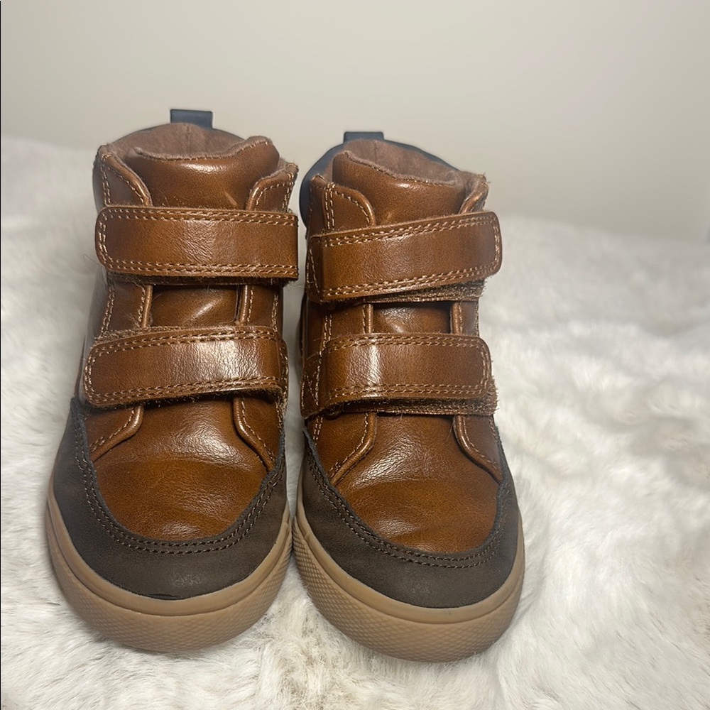 Cat & Jack size 9 boys Brown Leather Boots with Velcro Straps